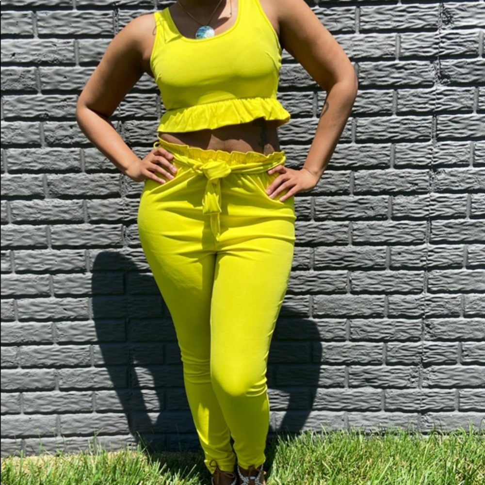 Yellow Tie Waist Set